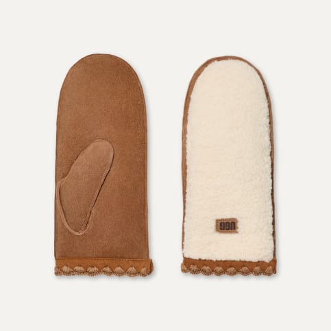 UGG UGGFLUFF SCALLOPED MITTEN HVIT
